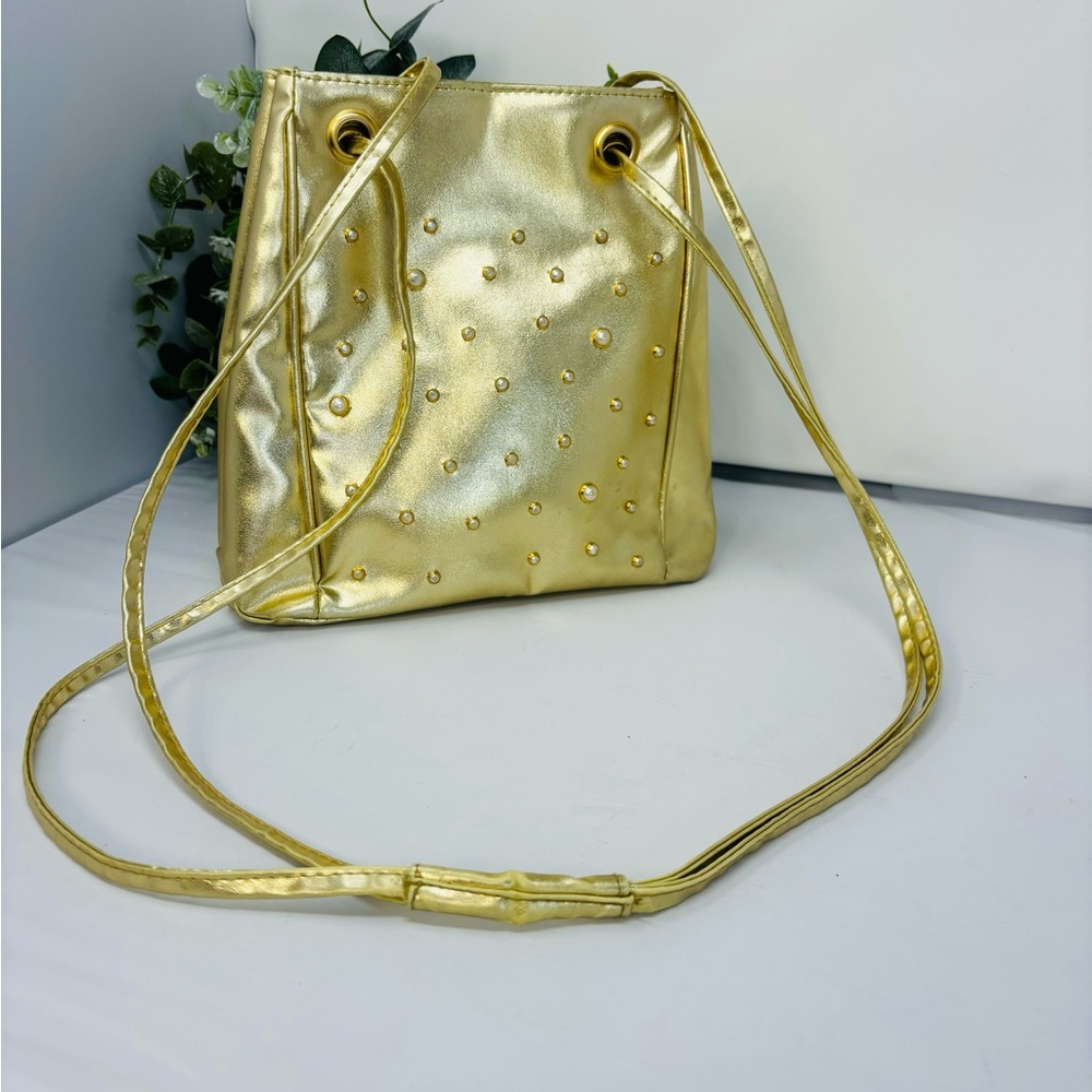 Warren Reed Women’s Gold Purse White Pearl Embellishments Double Strap Vintage ￼ - Picture 4 of 8
